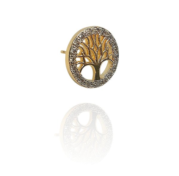 Brinco árvore da vida detalhes em ródio banhado ouro