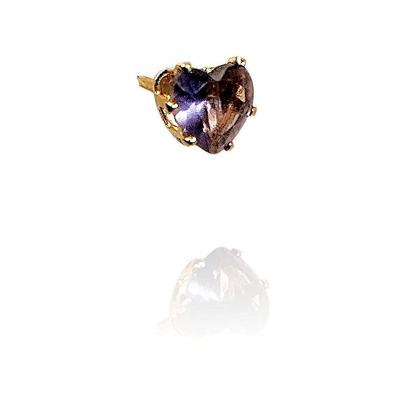 Brinco coração em zircônia lavanda 5mm banhado ouro