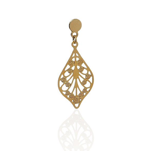 Brinco folha artesanal banhado ouro