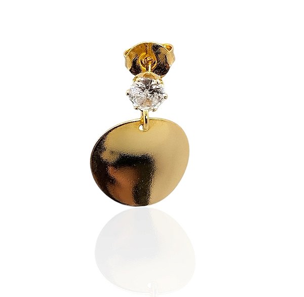 Brinco pedra zircônia com pendulo redondo convexo banhado ouro