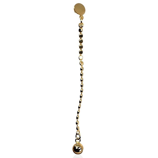 Brinco malha de medalhinha e esfera na ponta banhado ouro