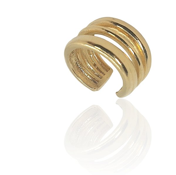 Brinco argola tripla piercing fake banhado ouro-1pç