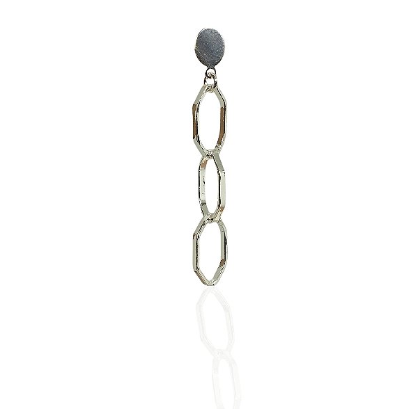 Brinco 3 elos exagonais banhado prata