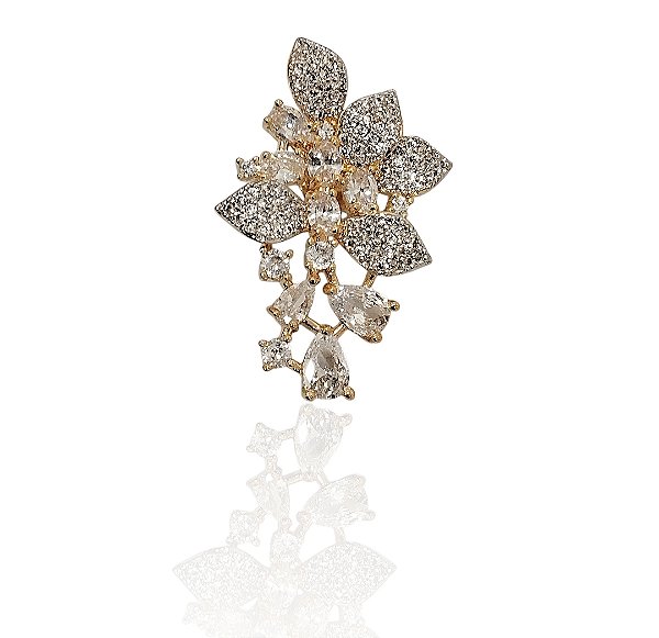 Brinco folhas com zircônias cristal ou colorido banhado ouro