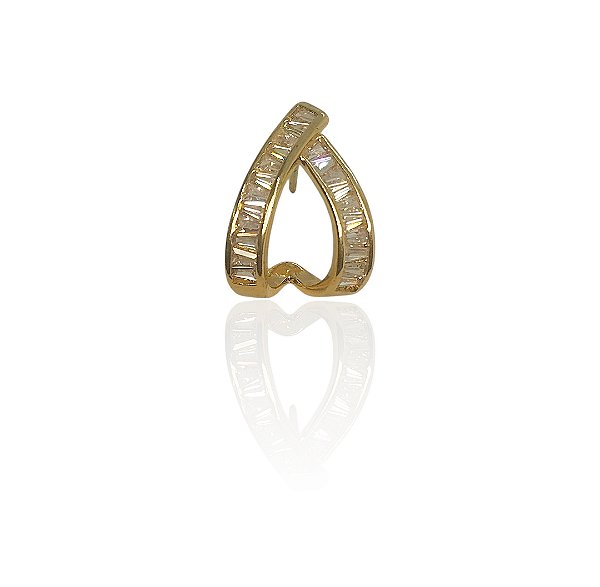 Brinco gota estilizada com zircônias cristal ou colorido banhado ouro