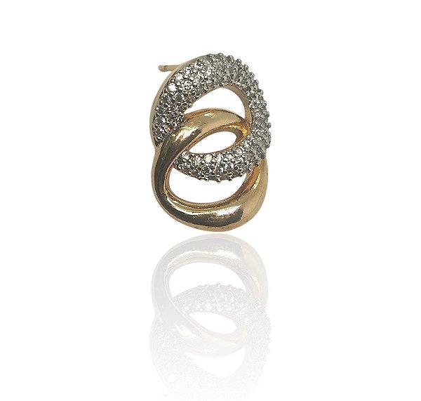 Brinco elo oito cravejado cristal ou colorido banhado ouro