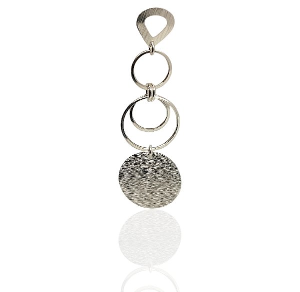 Brinco pendulo gota com 3 argolas e 1 círculo maciço banhado prata