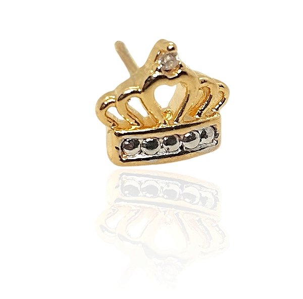 Brinco infantil coroa com zircônia e ródio banhado ouro