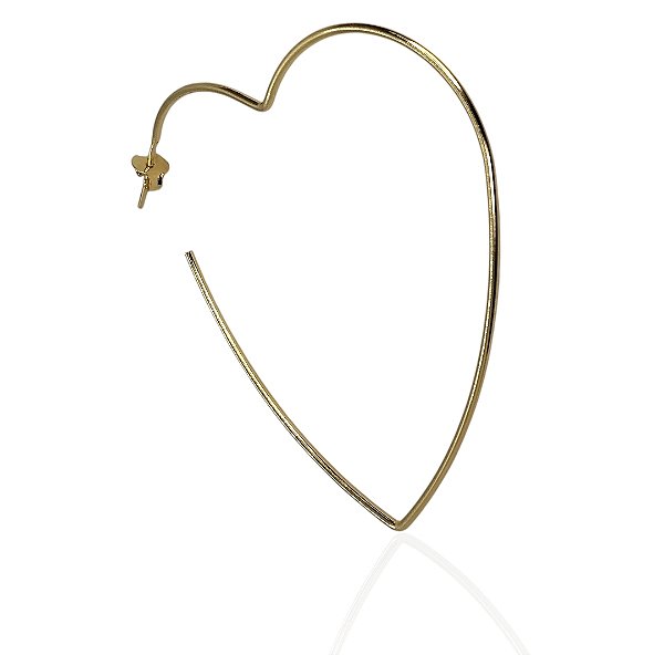 Brinco argola coração 55mm com tarraxa banhado ouro
