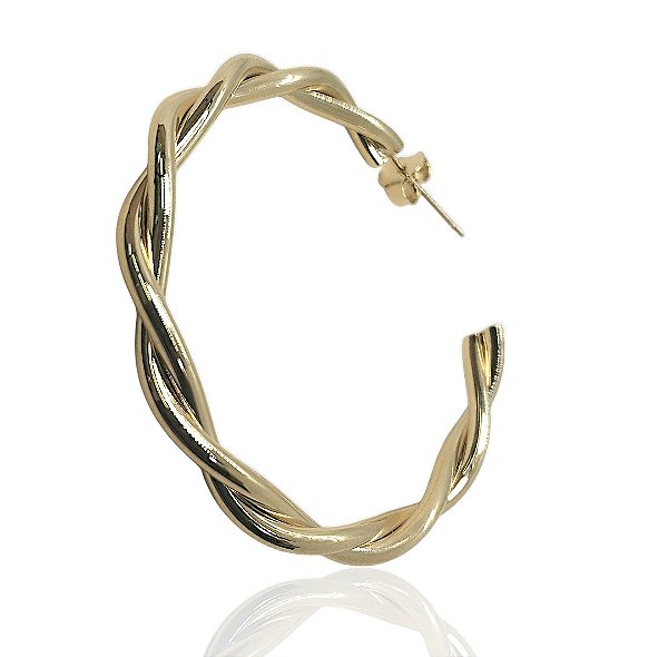 Brinco argola 40mm 2 fios trançados banhado ouro