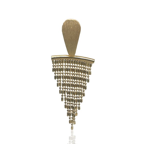Brinco franja triangular malha palito base gota banhado ouro