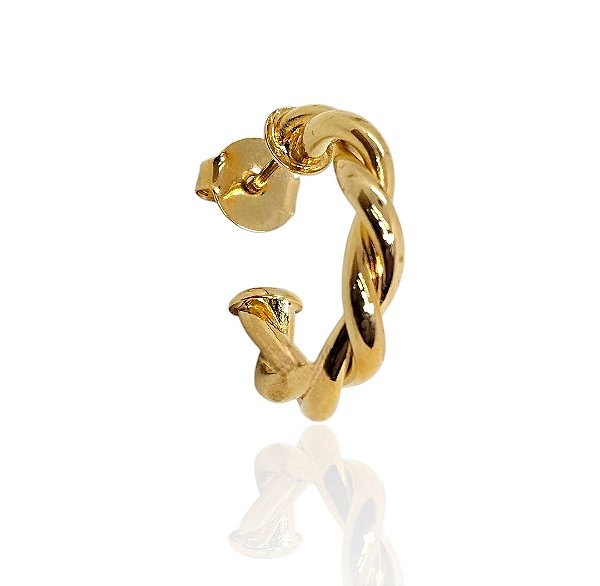 Brinco argola 20mm 2 fios trançada banhado ouro
