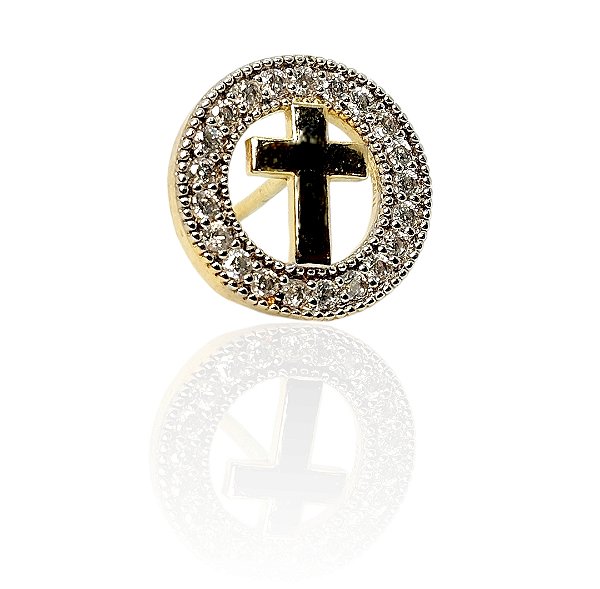 Brinco círculo cravejado e cruz banhado ouro