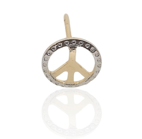 Brinco paz círculo prata  símbolo banhado ouro