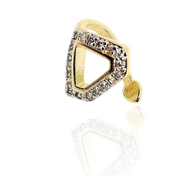 Brinco escudo vazado cravejado piercing fake banhado ouro-1pç