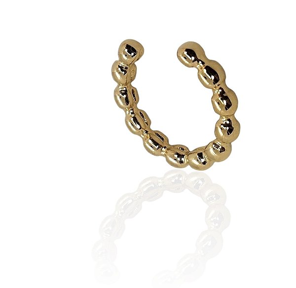 Brinco argola com esferas no arco piercing fake banhado ouro -1pç