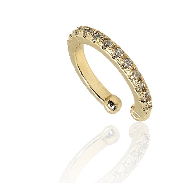 Brinco argola cravejado piercing fake banhado ouro - 1pç