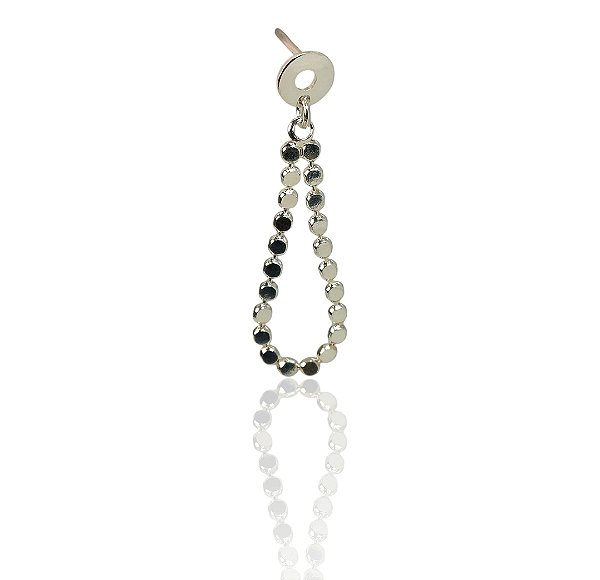 Brinco pendulo gota corrente malha moedinhas banhado prata