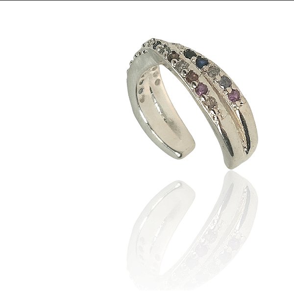 Brinco argola dupla cruzada cravejado colorido piercing fake banhado prata -1pç