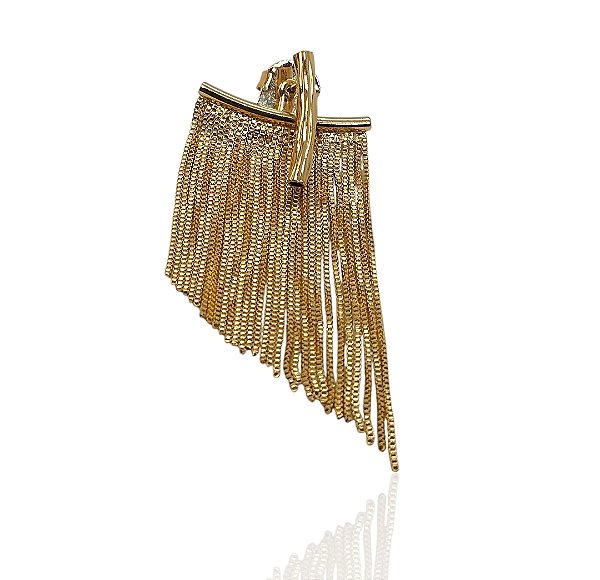 Brinco tubo em X e franja banhado ouro