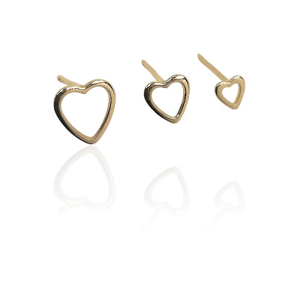Conjunto brinco 3 corações 5mm,7mm,9mm banhado ouro