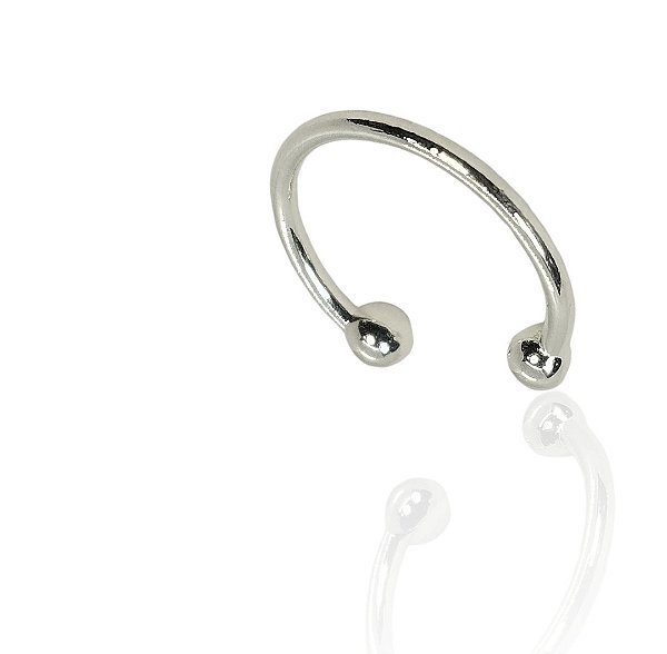 Brinco argola lisa esferas nas pontas piercing fake banhado prata - 1pç