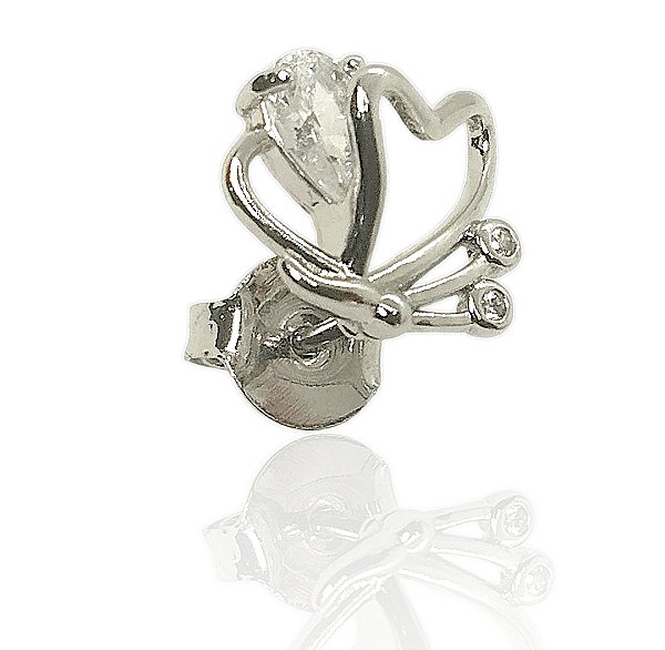 Brinco borboleta com zircônias cristal banhado ródio branco