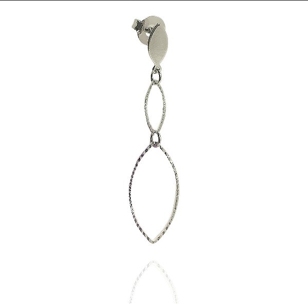 Brinco pendulo 2 elos banhado ródio branco