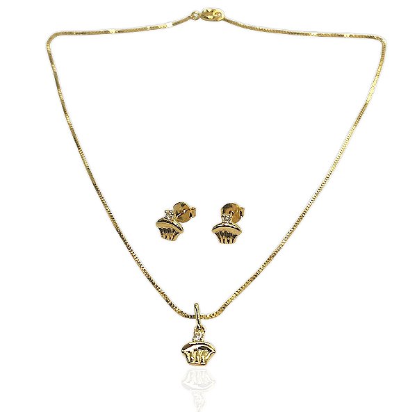 Conjunto infantil mini cupcake choker 35cm+banheiro banhado ouro