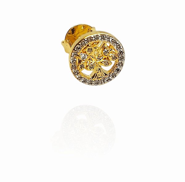 Brinco mini árvore da vida cravejado banhado ouro