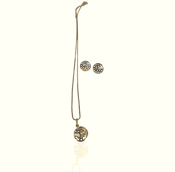 Conjunto margarida choker 39+5cm+brinco banhado ouro