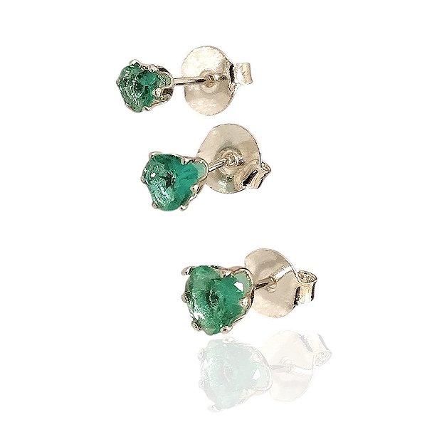 Conjunto brinco 3 pontos de luz coração verde água banhado prata - trio