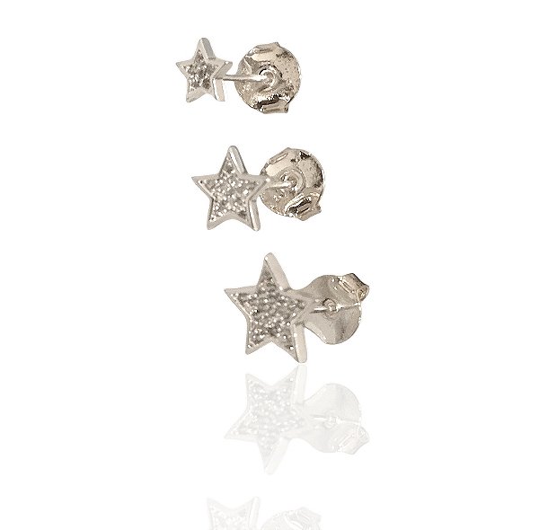 Conjunto brinco 3 estrelas cravejado banhado prata - trio