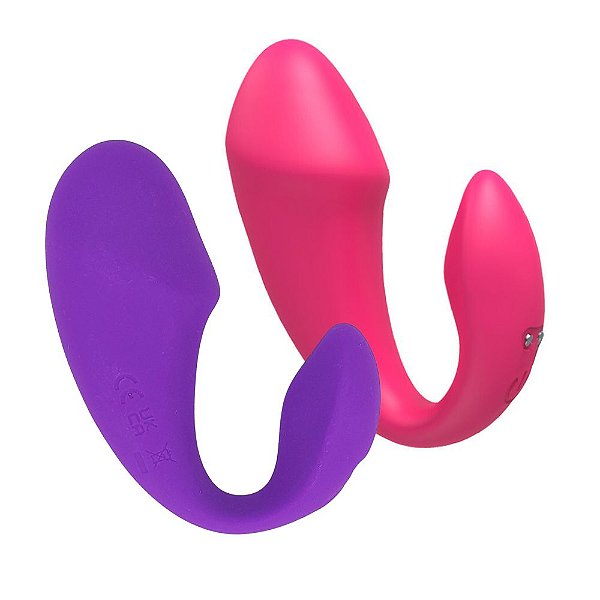 Vibrador de casal recarregável com duplo motor em formato de glande por aplicativo