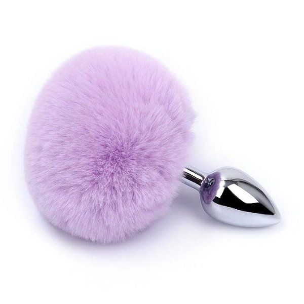 Plug anal médio de aço prata com pompom