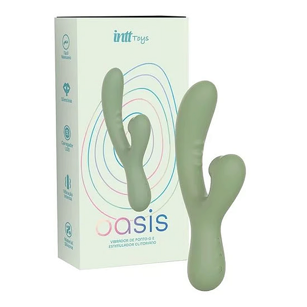 Oasis Vibrador Ponto G com Estimulador Clitoriano Verde - Recarregável
