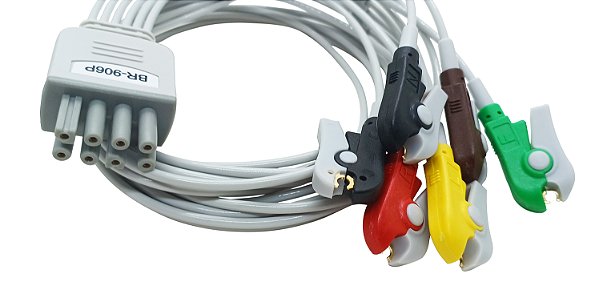 Conjunto Rabicho ECG 6 Vias Clip Garra Nihon Kohden