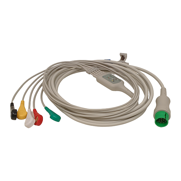 Cabo Ecg 5 Vias Clip Botão World Life - 14 Pinos