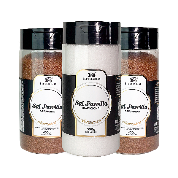 Combo com 1 unidade de Sal de Parrilla Tradicional e 2 Sal de Parrilla Defumado