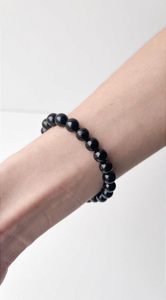 Pulseira Escudo - Pedra natural turmalina negra