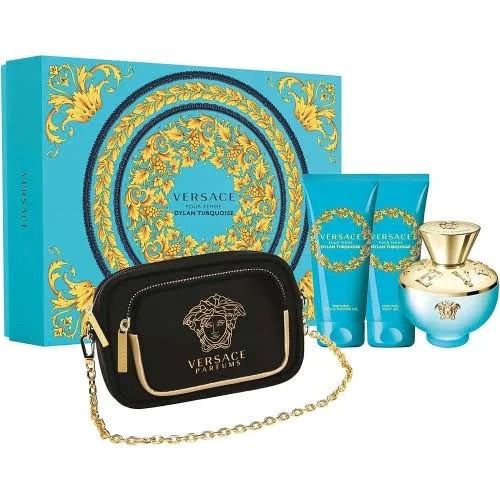 Kit Perfume Versace Dylan Turquoise 100ml + Body Gel 100ml + Shower Gel 100ml + Bolsa