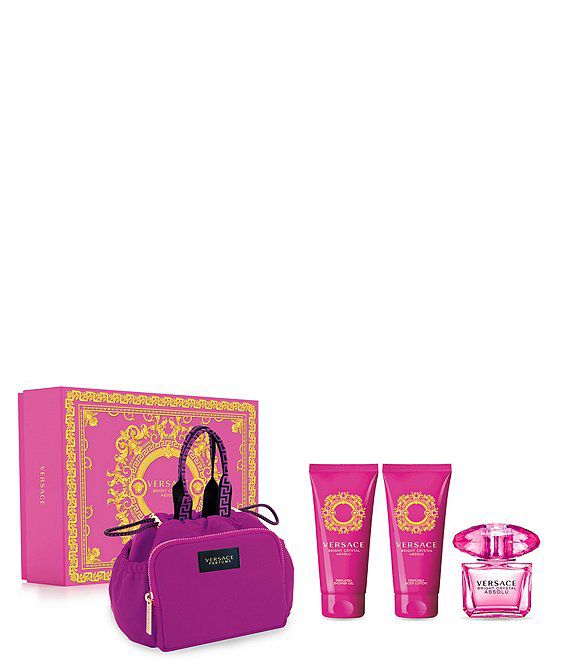 Kit Versace Bright Crystal Absolu: Eau de Parfum 90ml+ Body Lotion 100ml+ Gel de Banho 100ml+ Bolsa