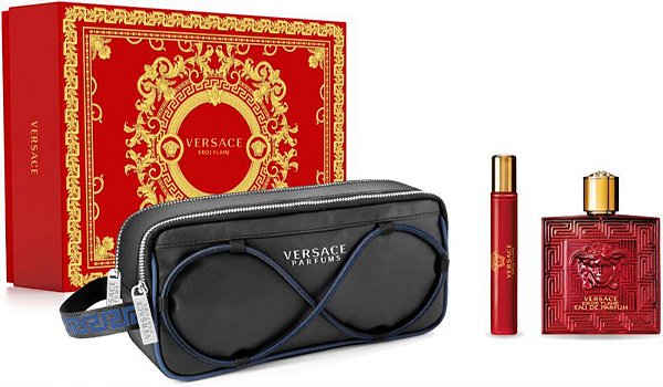Kit Versace Eros Flame: Eau de Parfum 100ml + Perfume de Bolsa 10ml + Necessaire