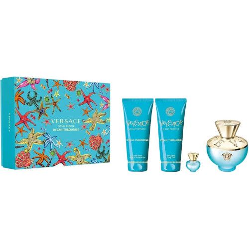 Kit Perfume Versace Dylan Turquoise 100ml + Body Gel 100ml + Shower Gel 100ml + Miniatura 5ml