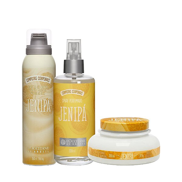 Kit Jenipá L'Occitane: Spray Corporal + Soufle Hidratante + Mousse de Banho