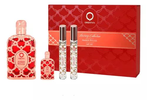 Kit Luxo Amber Rouge Orientica Eau de Parfum 80ml + miniatura 7,5ml + 2 Perfumes Travel size