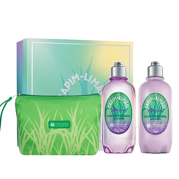 Kit Capim-limão Alfazema L'Occitane: Hidratante + Sabonete Líquido + Necessaire + Caixa