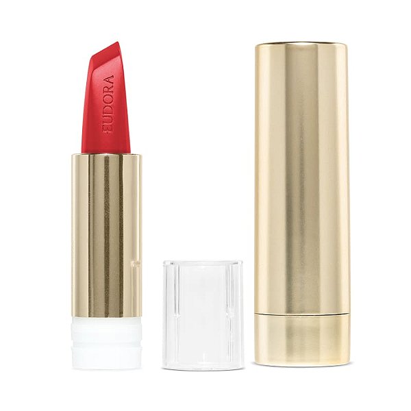 Kit Glam Amulips: Batom Vermelho Coragem 3,4g + Case Dourado