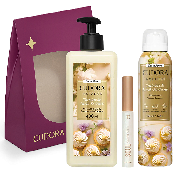 Kit Tartelete de Limão Siciliano Doces Finos: Sabonete Mousse 150ml + Creme Hidratante 400ml + Gloss 5,2ml