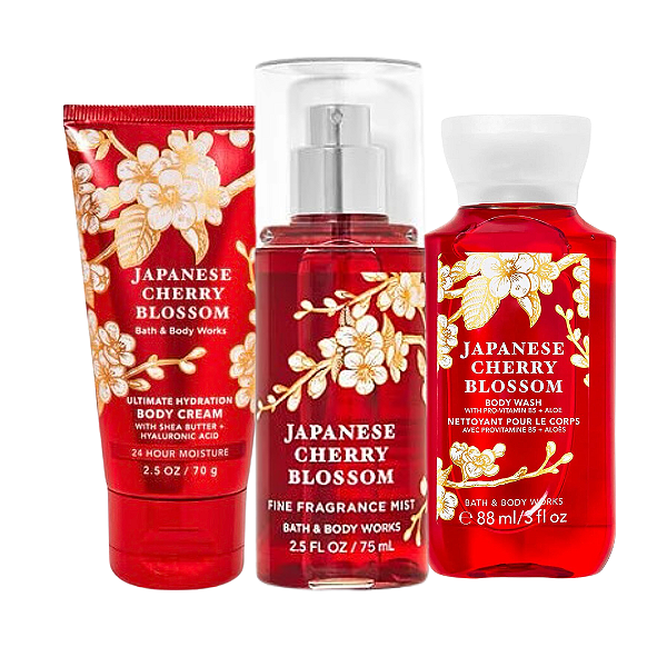 Kit Travel Size Japanese Cherry Blossom Bath & Body Works: Body Splash 75ml + Body Cream 70g + Body Wash 88ml